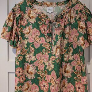 Misa Green Floral Blouse - !00% cotton